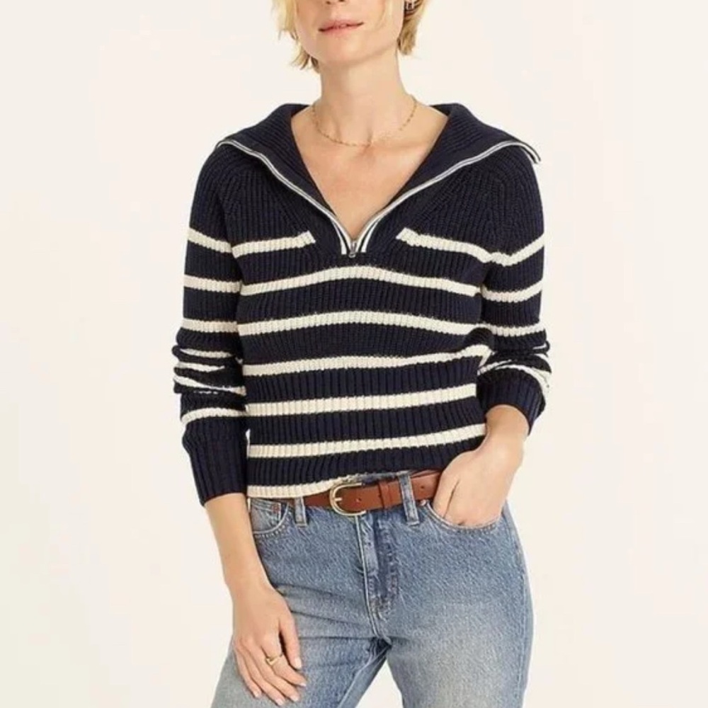 J. Crew Blue and White V-Neck Sweater